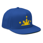 Three Stars & Half-Sun + Script - cotton flat bill hat - Red