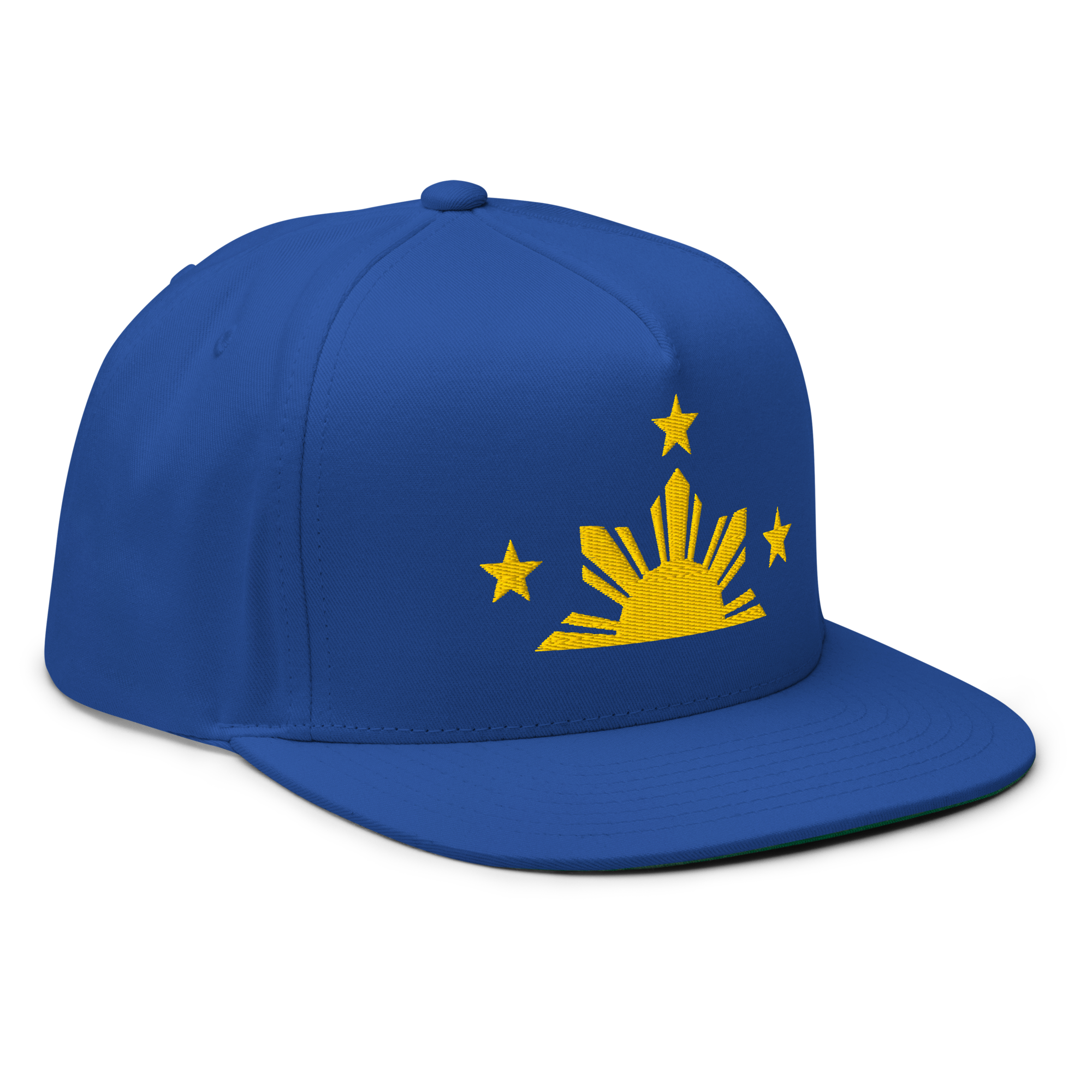 Three Stars & Half-Sun + Script - cotton flat bill hat - Black