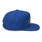 Three Stars & Half-Sun + Script - cotton flat bill hat - Royal Blue