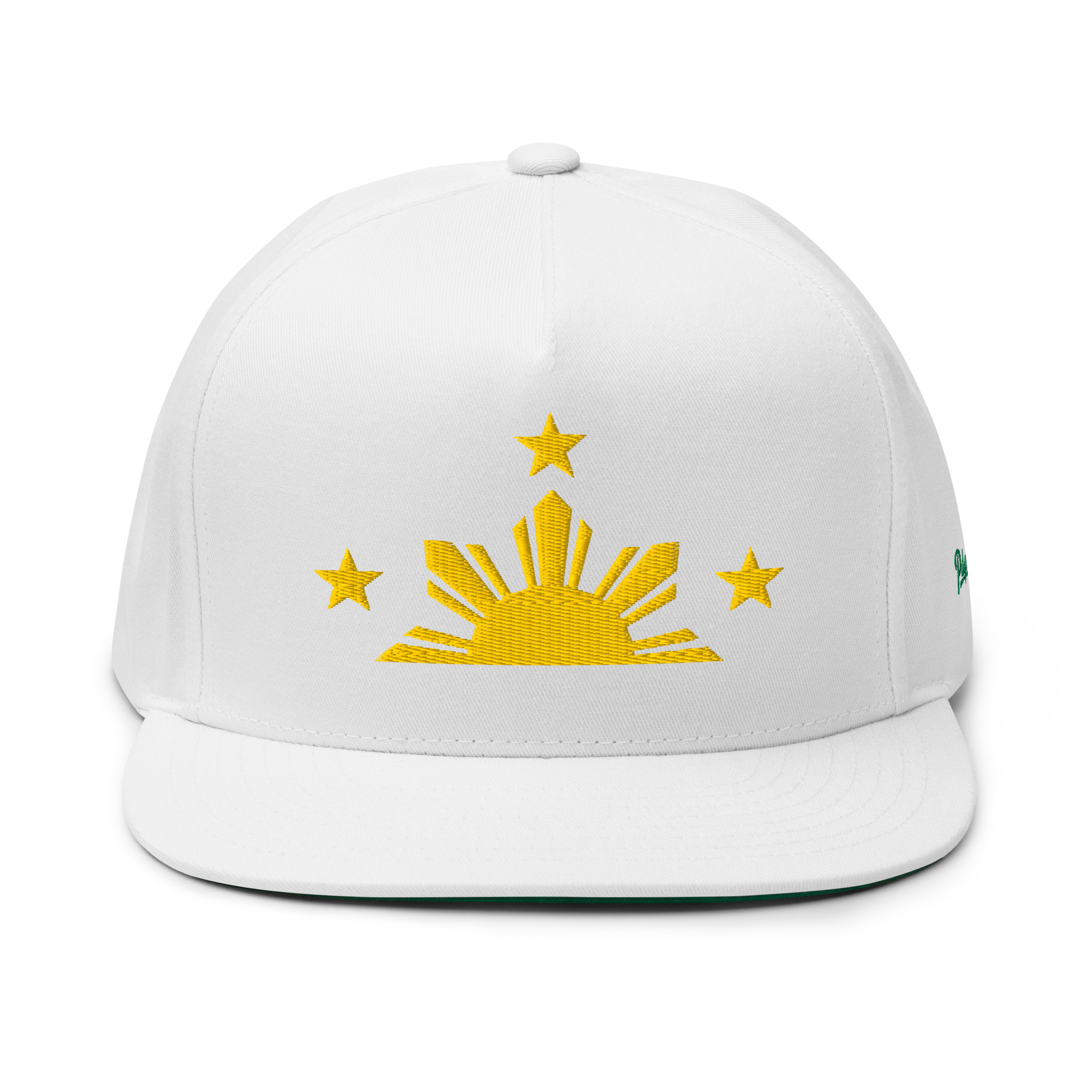 Three Stars & Half-Sun + Script - cotton flat bill hat - Black/Grey