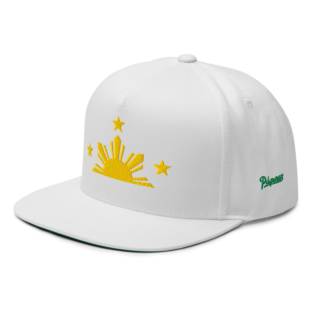Three Stars & Half-Sun + Script - cotton flat bill hat - Black