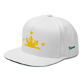 Three Stars & Half-Sun + Script - cotton flat bill hat - White