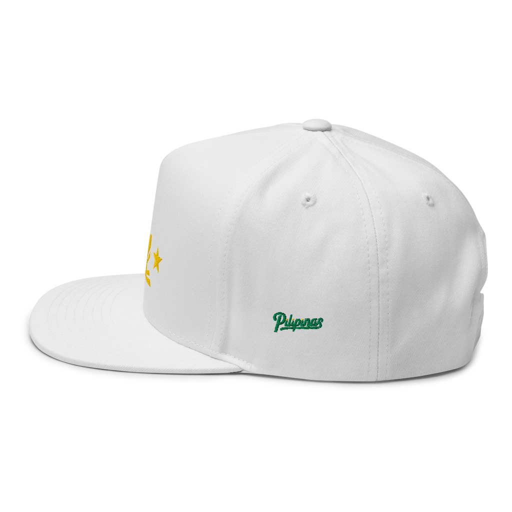 Three Stars & Half-Sun + Script - cotton flat bill hat - Black