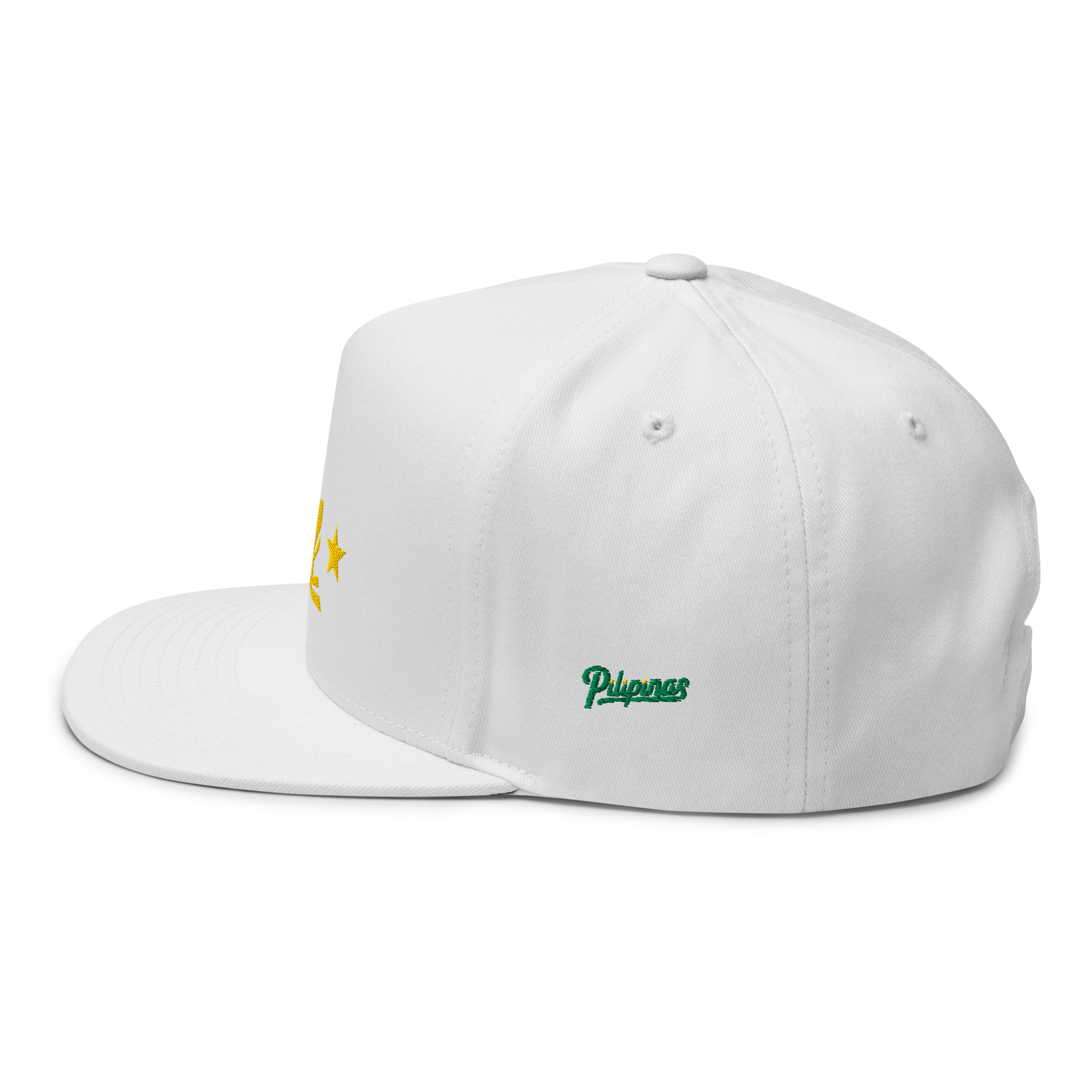 Three Stars & Half-Sun + Script - cotton flat bill hat - Red