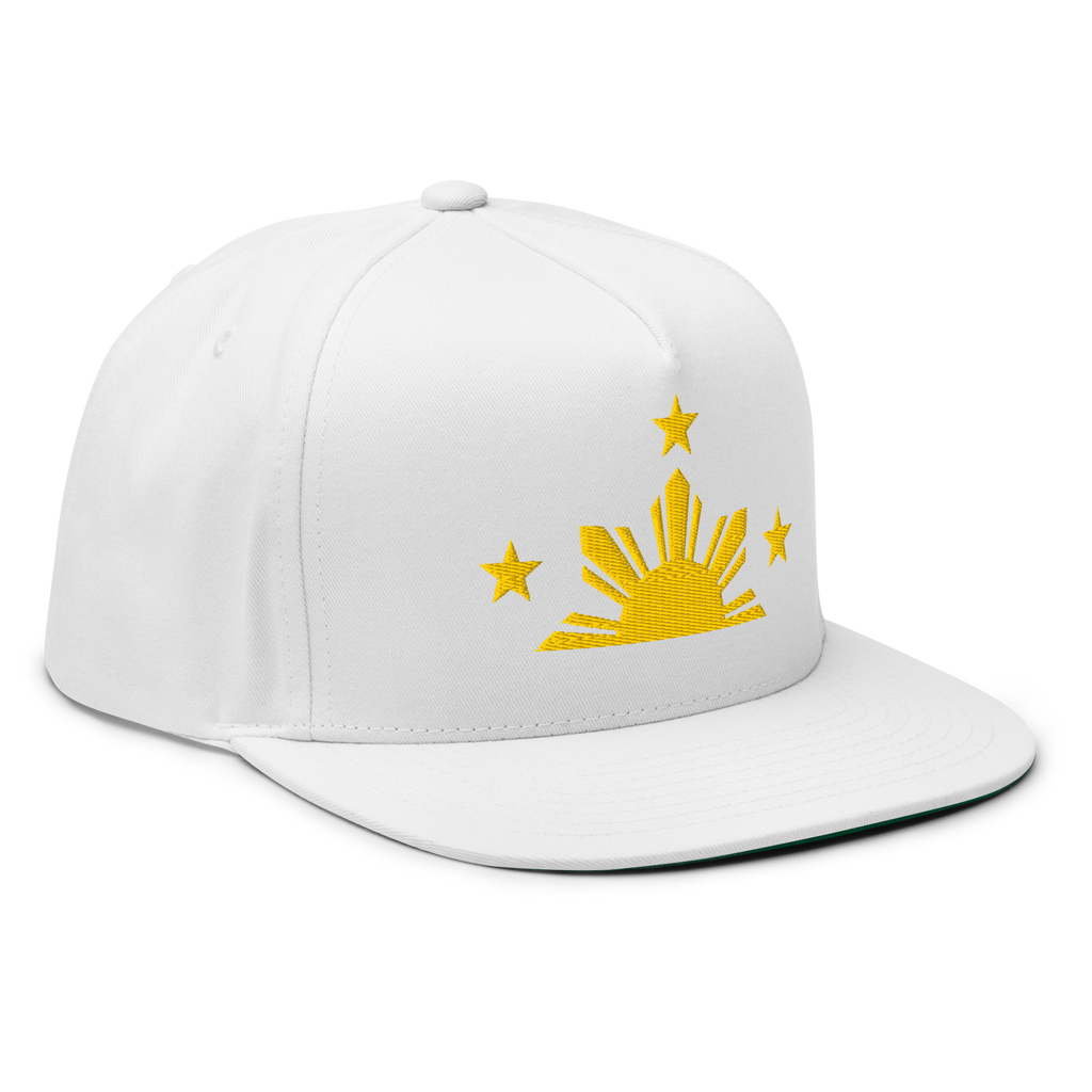 Three Stars & Half-Sun + Script - cotton flat bill hat - Black