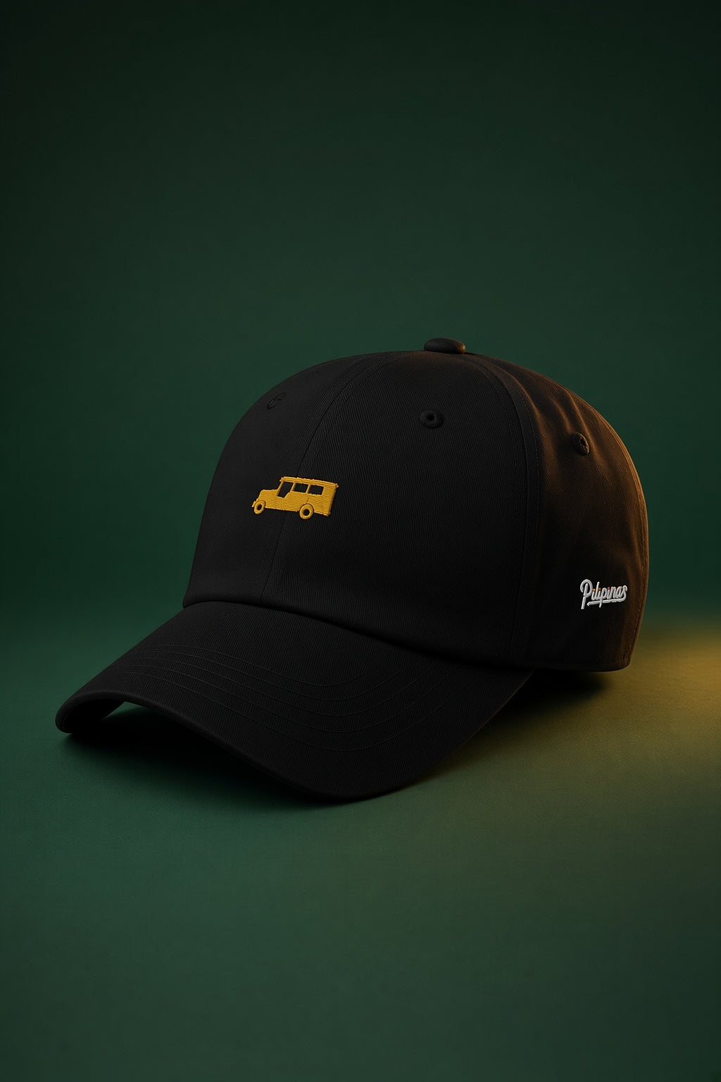 Yellow Gold Jeepney + Script - Cotton Hat - Black