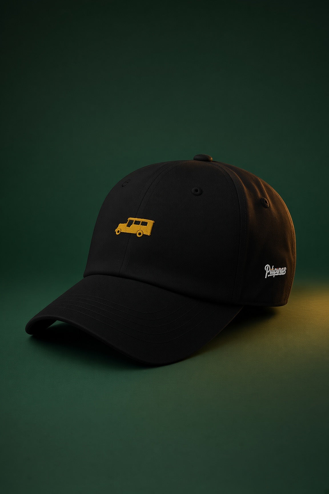 Yellow Gold Jeepney + Script - Cotton Hat - Black