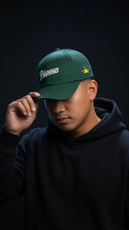 Script + Three Stars & Half-Sun - green cotton hat
