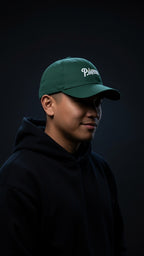 Script + Three Stars & Half-Sun - green cotton hat